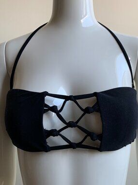Sauvage black macrame strappy bandeau bikini top